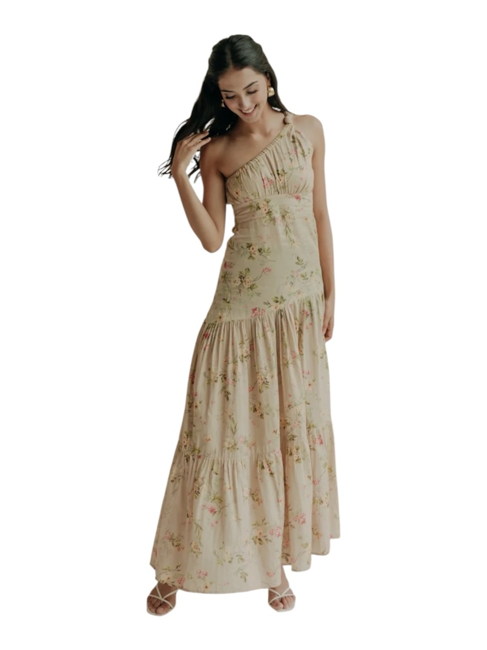 Old Marigold Elysian One Shoulder Floral Tiered Cotton Maxi Dress Size Medium